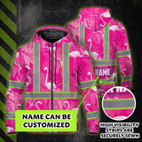 Hi Vis Zip Hoodie Reflective Tapes Pink Neon White Flamingo Custom Name Safety Workwear For Workers, Truckers, Operators