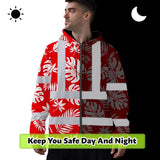 Hi Vis Zip Hoodie Reflective Tapes Red Neon Flowers Custom Name Safety Workwear For Workers, Truckers, Operators