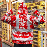 Hi Vis Zip Hoodie Reflective Tapes Red Neon Flowers Custom Name Safety Workwear For Workers, Truckers, Operators