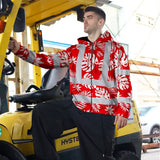 Hi Vis Zip Hoodie Reflective Tapes Red Neon Flowers Custom Name Safety Workwear For Workers, Truckers, Operators