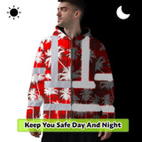 Hi Vis Zip Hoodie Reflective Tapes Red Neon Flowers Custom Name Safety Workwear For Workers, Truckers, Operators
