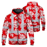 Hi Vis Zip Hoodie Reflective Tapes Red Neon Flowers Custom Name Safety Workwear For Workers, Truckers, Operators
