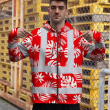 Hi Vis Zip Hoodie Reflective Tapes Red Neon Flowers Custom Name Safety Workwear For Workers, Truckers, Operators