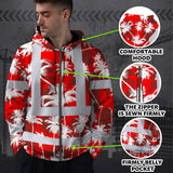 Hi Vis Zip Hoodie Reflective Tapes Red Neon Flowers Custom Name Safety Workwear For Workers, Truckers, Operators