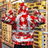 Hi Vis Zip Hoodie Reflective Tapes Red Neon Flowers Custom Name Safety Workwear For Workers, Truckers, Operators