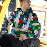 Hi Vis Zip Hoodie Reflective Tapes Red Neon Pink Flowers Custom Name Safety Workwear For Workers, Truckers, Operators