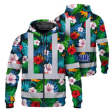 Hi Vis Zip Hoodie Reflective Tapes Red Neon Pink Flowers Custom Name Safety Workwear For Workers, Truckers, Operators
