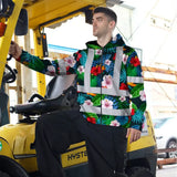 Hi Vis Zip Hoodie Reflective Tapes Red Neon Pink Flowers Custom Name Safety Workwear For Workers, Truckers, Operators