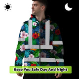 Hi Vis Zip Hoodie Reflective Tapes Red Neon Pink Flowers Custom Name Safety Workwear For Workers, Truckers, Operators