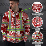 Hi Vis Zip Hoodie Reflective Tapes Red Neon White Protea Custom Name Safety Workwear For Workers, Truckers, Operators