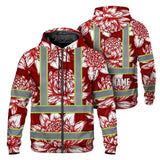 Hi Vis Zip Hoodie Reflective Tapes Red Neon White Protea Custom Name Safety Workwear For Workers, Truckers, Operators
