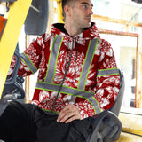 Hi Vis Zip Hoodie Reflective Tapes Red Neon White Protea Custom Name Safety Workwear For Workers, Truckers, Operators