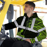 Hi Vis Zip Hoodie Reflective Tapes Sea Turtle Hawaiian Polynesian Tribal Custom Name Safety Workwear For Workers, Truckers, Operators