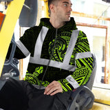 Hi Vis Zip Hoodie Reflective Tapes Sea Turtle Hawaiian Polynesian Tribal Custom Name Safety Workwear For Workers, Truckers, Operators