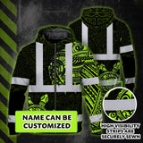 Hi Vis Zip Hoodie Reflective Tapes Sea Turtle Hawaiian Polynesian Tribal Custom Name Safety Workwear For Workers, Truckers, Operators