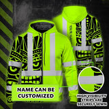 Hi Vis Zip Hoodie Reflective Tapes TiKi Hawaiian Polynesian Tribal Custom Name Safety Workwear For Workers, Truckers, Operators