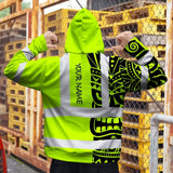 Hi Vis Zip Hoodie Reflective Tapes TiKi Hawaiian Polynesian Tribal Custom Name Safety Workwear For Workers, Truckers, Operators