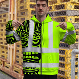 Hi Vis Zip Hoodie Reflective Tapes TiKi Hawaiian Polynesian Tribal Custom Name Safety Workwear For Workers, Truckers, Operators