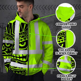 Hi Vis Zip Hoodie Reflective Tapes TiKi Hawaiian Polynesian Tribal Custom Name Safety Workwear For Workers, Truckers, Operators