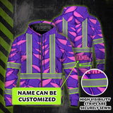 Hi Vis Zip Hoodie Reflective Tapes Violet Neon Pink Heliconia Custom Name Safety Workwear For Workers, Truckers, Operators
