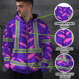 Hi Vis Zip Hoodie Reflective Tapes Violet Neon Pink Heliconia Custom Name Safety Workwear For Workers, Truckers, Operators