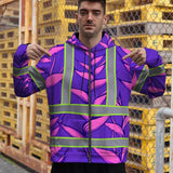 Hi Vis Zip Hoodie Reflective Tapes Violet Neon Pink Heliconia Custom Name Safety Workwear For Workers, Truckers, Operators