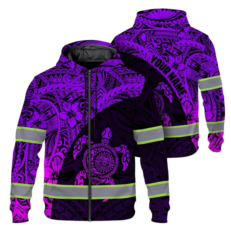 Violet Neon Turtle Hi-Vis Zip Hoodie