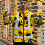 Hi Vis Zip Hoodie Reflective Tapes Yellow Neon Flowers Custom Name Safety Workwear For Workers, Truckers, Operators