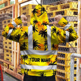 Hi Vis Zip Hoodie Reflective Tapes Yellow Neon Flowers Custom Name Safety Workwear For Workers, Truckers, Operators