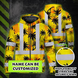 Hi Vis Zip Hoodie Reflective Tapes Yellow Neon Flowers Custom Name Safety Workwear For Workers, Truckers, Operators