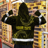 Hi Vis Zip Hoodie Reflective Tapes Yellow Neon Hawaii Custom Name Safety Workwear For Workers, Truckers, Operators