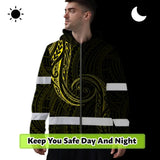 Hi Vis Zip Hoodie Reflective Tapes Yellow Neon Hawaii Custom Name Safety Workwear For Workers, Truckers, Operators