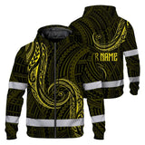 Hi Vis Zip Hoodie Reflective Tapes Yellow Neon Hawaii Custom Name Safety Workwear For Workers, Truckers, Operators