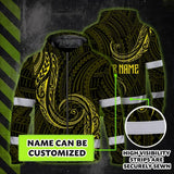 Hi Vis Zip Hoodie Reflective Tapes Yellow Neon Hawaii Custom Name Safety Workwear For Workers, Truckers, Operators