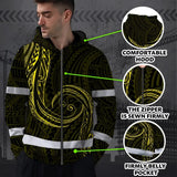 Hi Vis Zip Hoodie Reflective Tapes Yellow Neon Hawaii Custom Name Safety Workwear For Workers, Truckers, Operators