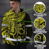 Hi Vis Zip Hoodie Reflective Tapes Yellow Neon Hawaii Octopus Custom Name Safety Workwear For Workers, Truckers, Operators