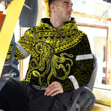 Hi Vis Zip Hoodie Reflective Tapes Yellow Neon Hawaii Octopus Custom Name Safety Workwear For Workers, Truckers, Operators