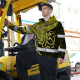 Hi Vis Zip Hoodie Reflective Tapes Yellow Neon Hawaii Octopus Custom Name Safety Workwear For Workers, Truckers, Operators