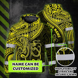 Hi Vis Zip Hoodie Reflective Tapes Yellow Neon Hawaii Octopus Custom Name Safety Workwear For Workers, Truckers, Operators