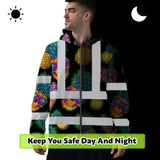 Hi Vis Zip Hoodie Reflective Tapes Yellow Neon Skull Custom Name Safety Workwear For Workers, Truckers, Operators