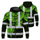 Hi Vis Zip Hoodie Shirt Reflective Tapes Green Turtle Flower Hi-Vis Zip Hoodie