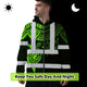 Hi Vis Zip Hoodie Shirt Reflective Tapes Green Turtle Flower Hi-Vis Zip Hoodie