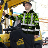 Hi Vis Zip Hoodie Shirt Reflective Tapes  Octopus Hawaiian Polynesian Tribal Custom Name Safety Workwear For Workers, Truckers, Operators
