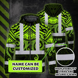 Hi Vis Zip Hoodie Shirt Reflective Tapes  Octopus Hawaiian Polynesian Tribal Custom Name Safety Workwear For Workers, Truckers, Operators