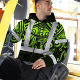 Hi Vis Zip Hoodie Shirt Reflective Tapes  Octopus Hawaiian Polynesian Tribal Custom Name Safety Workwear For Workers, Truckers, Operators