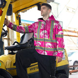 Hi Vis Zip Hoodie Shirt Reflective Tapes Pink Neon White Skull Custom Name Safety Workwear For Workers, Truckers, Operators