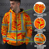 Hi Vis Zip Hoodie Shirt Reflective Tapes Red Neon Lime Heliconia Custom Name Safety Workwear For Workers, Truckers, Operators