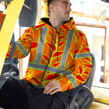 Hi Vis Zip Hoodie Shirt Reflective Tapes Red Neon Lime Heliconia Custom Name Safety Workwear For Workers, Truckers, Operators
