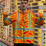 Hi Vis Zip Hoodie Shirt Reflective Tapes Red Neon Lime Heliconia Custom Name Safety Workwear For Workers, Truckers, Operators