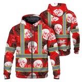 Hi Vis Zip Hoodie Shirt Reflective Tapes Red Neon White Skull Custom Name Safety Workwear For Workers, Truckers, Operators